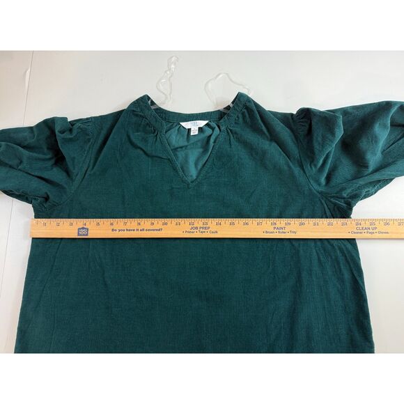 Time And Tru Green Puff Sleeve Corduroy Long Sleeve Top Women's Size L Large - Picture 6 of 10